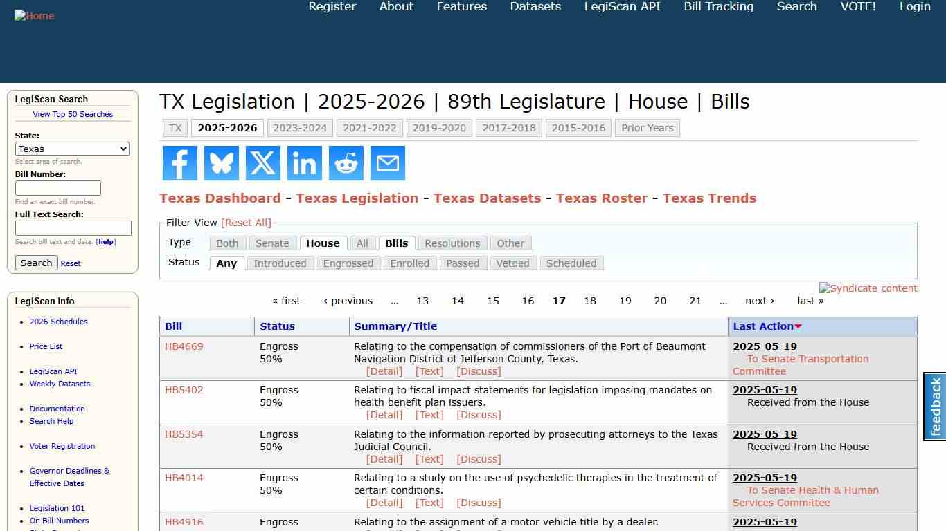 TX Legislation 2025-2026 89th Legislature House Bills LegiScan