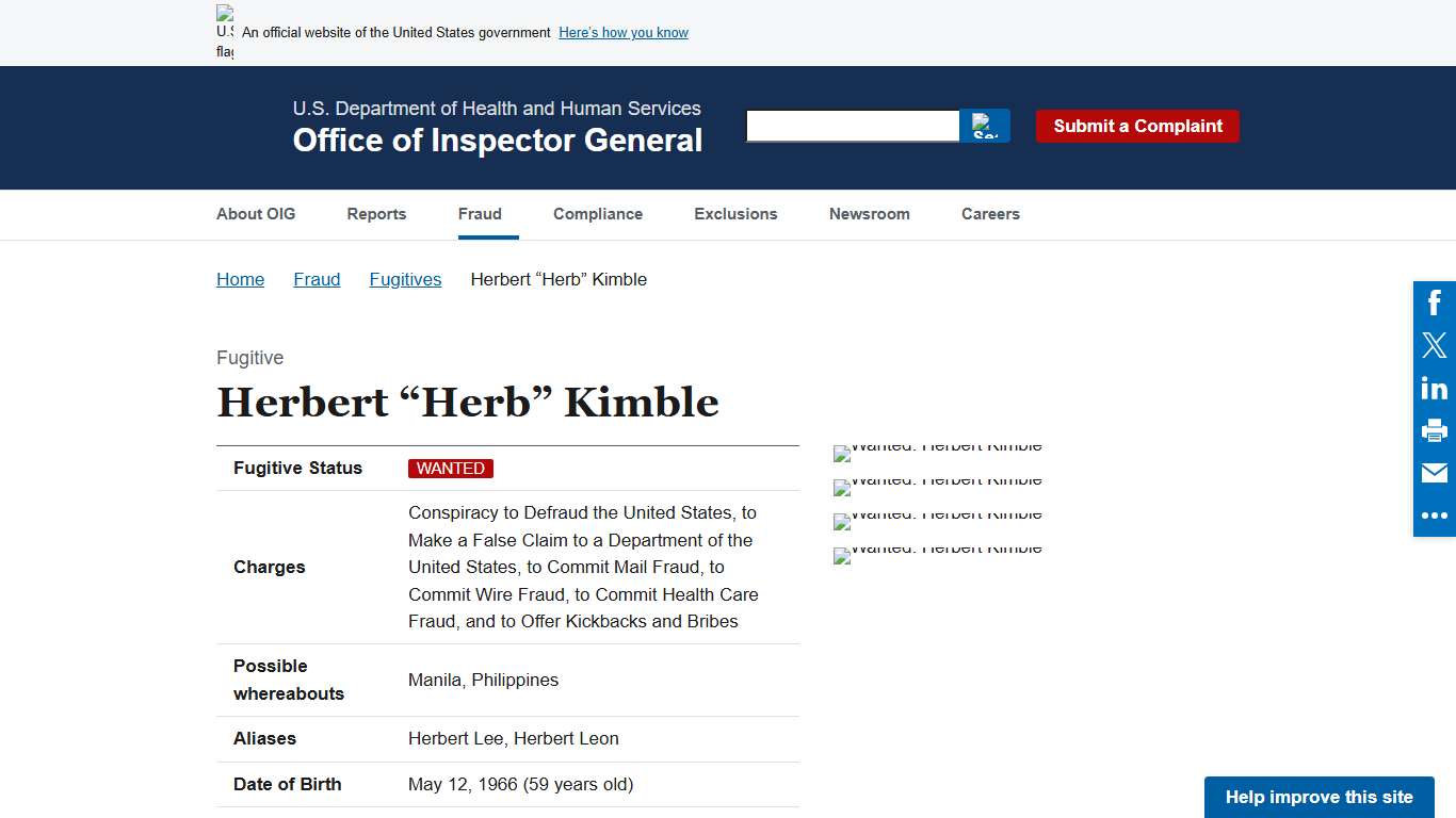 Herbert “Herb” Kimble Office of Inspector General Government Oversight U.S. Department of Health and Human Services