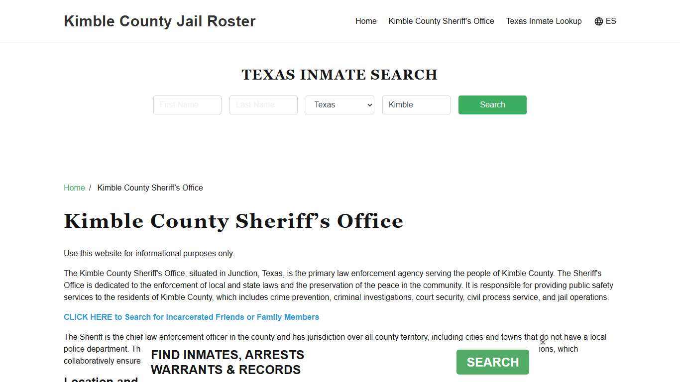 Kimble County Sheriff Office, TX, Arrest Warrants Search