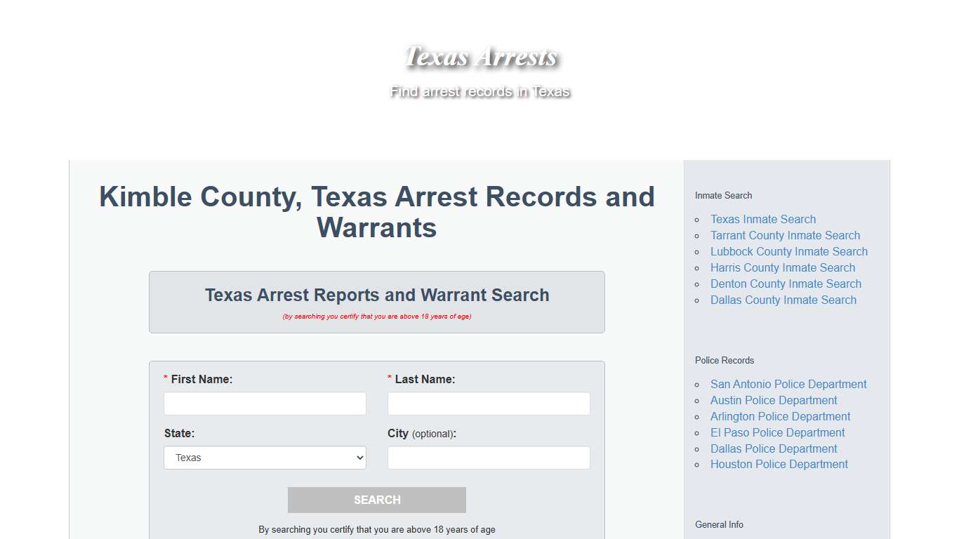 Kimble County, Texas Arrest Records and Warrants - Texas Arrests